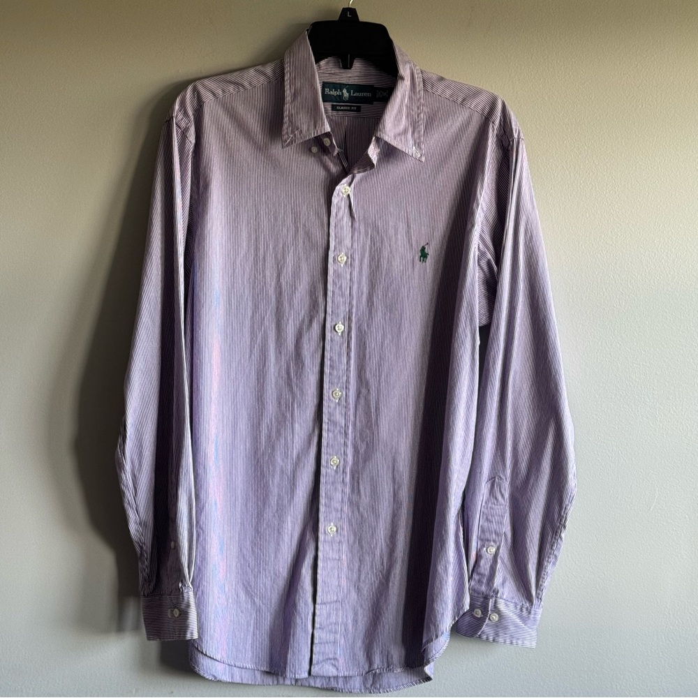 Ralph Lauren Men's Lavender & White Pinstripe Button Down Shirt Neck Size 16